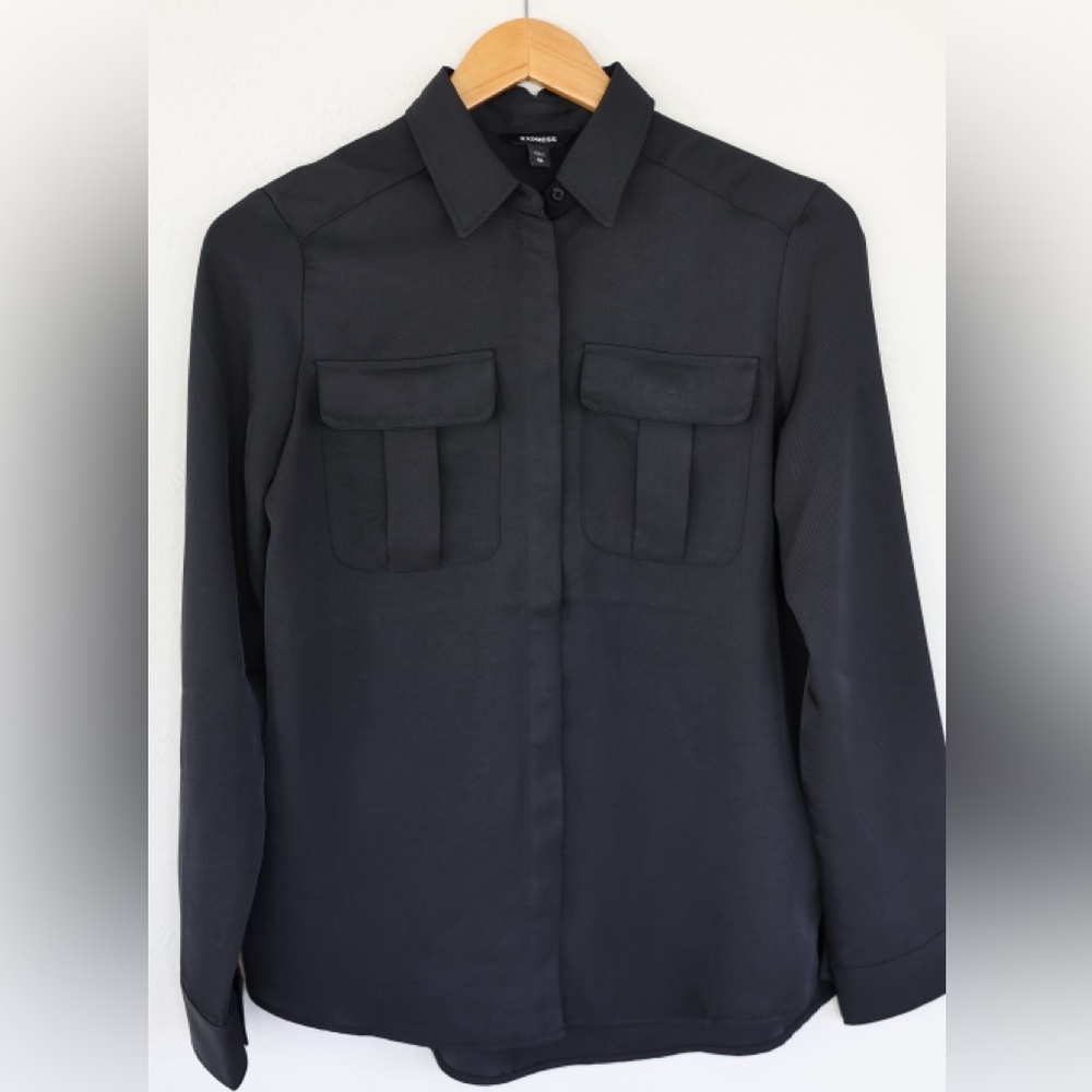 Express, BUTTON-UP MILITARY SHIRT, black, XS